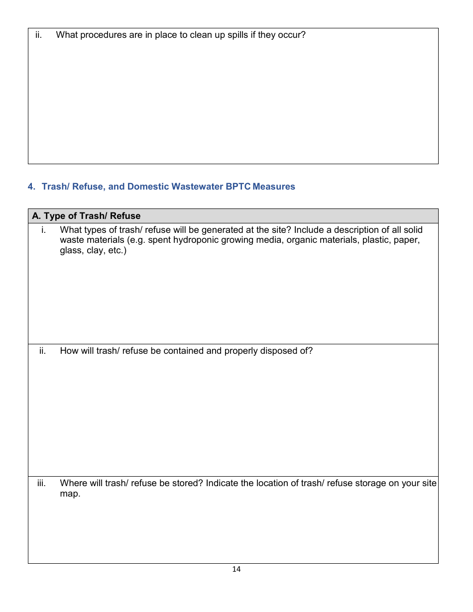 Central Coast Regional Water Quality Control Board Site Management Plan - Cannabis Regulatory Program - California, Page 14