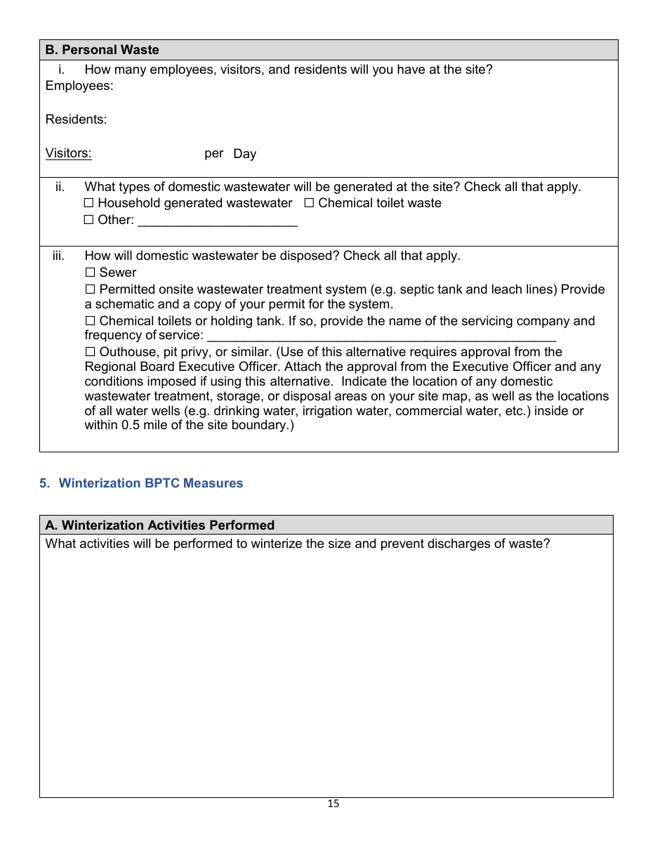 Central Coast Regional Water Quality Control Board Site Management Plan - Cannabis Regulatory Program - California, Page 15