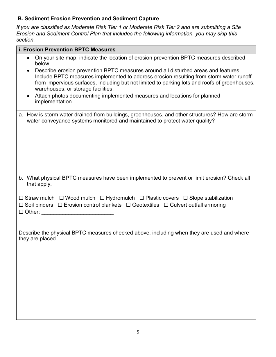 Central Coast Regional Water Quality Control Board Site Management Plan - Cannabis Regulatory Program - California, Page 5