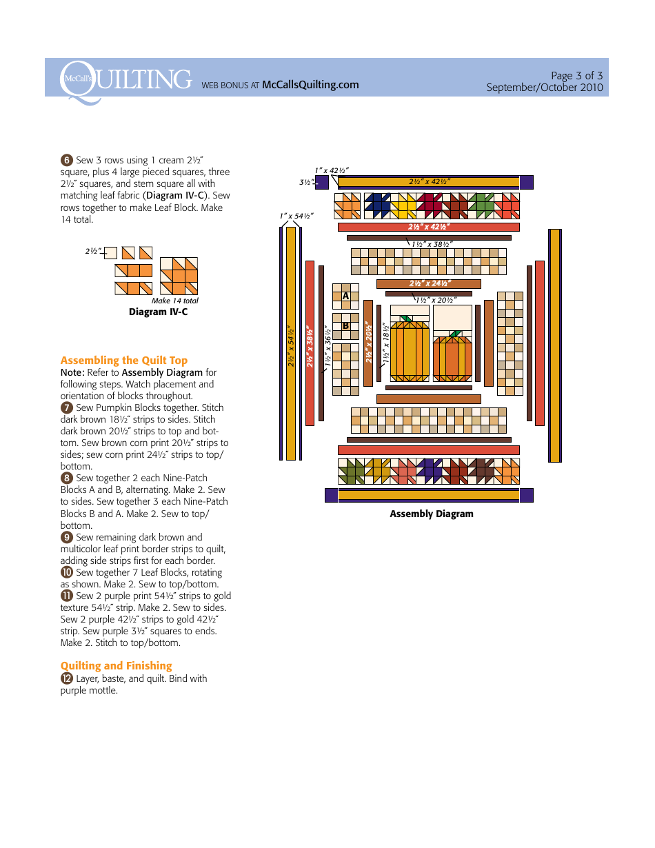 Harvest Traditions Quilt Block Pattern, Page 3
