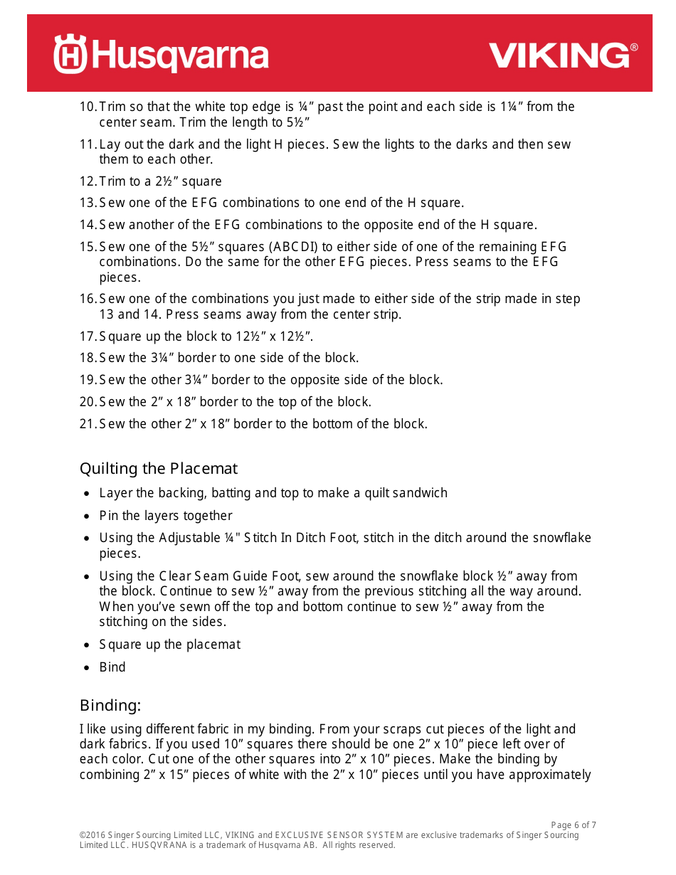 Snowflake Placemat Quilt Block Pattern, Page 6