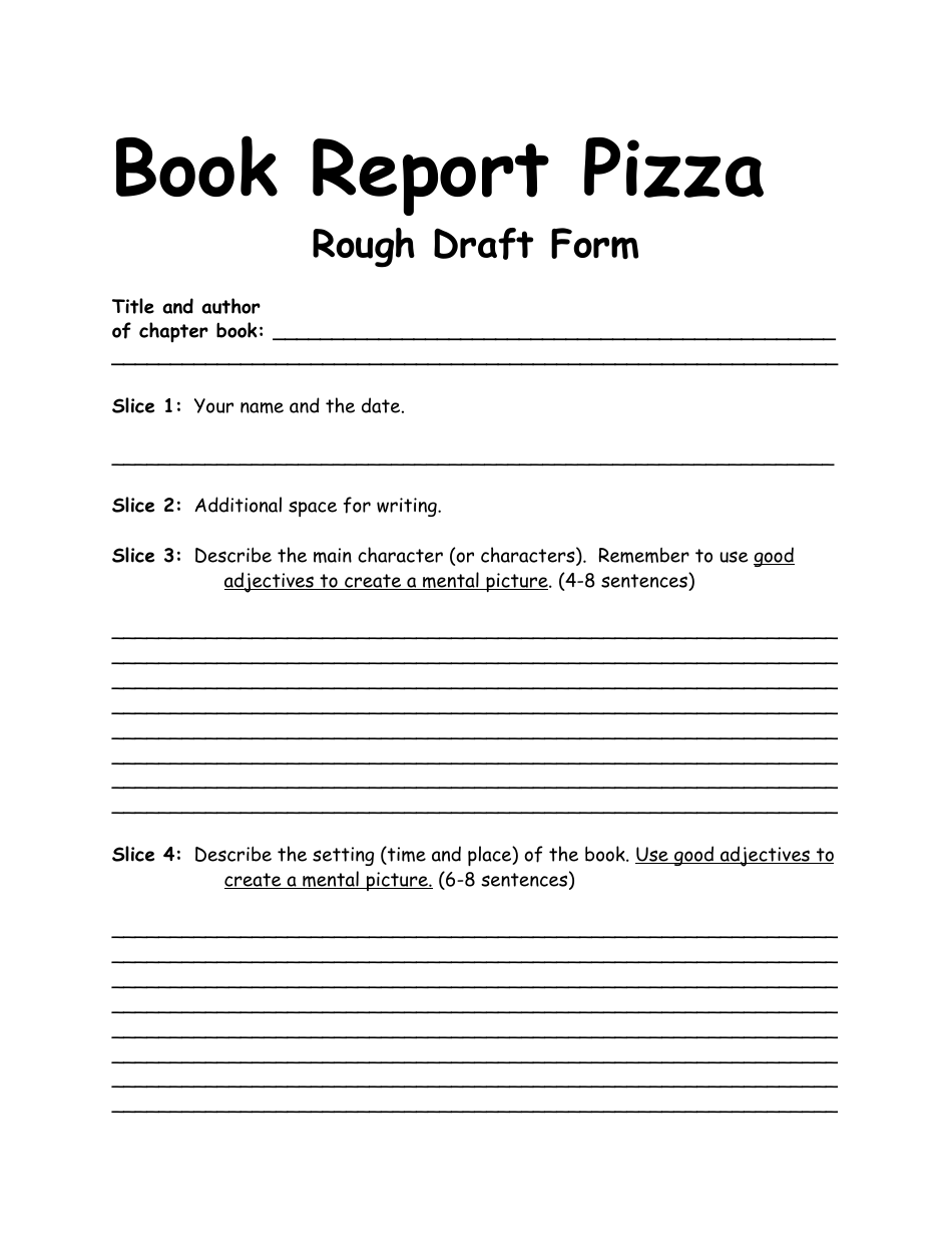 Book Report Pizza Draft Form, Page 1