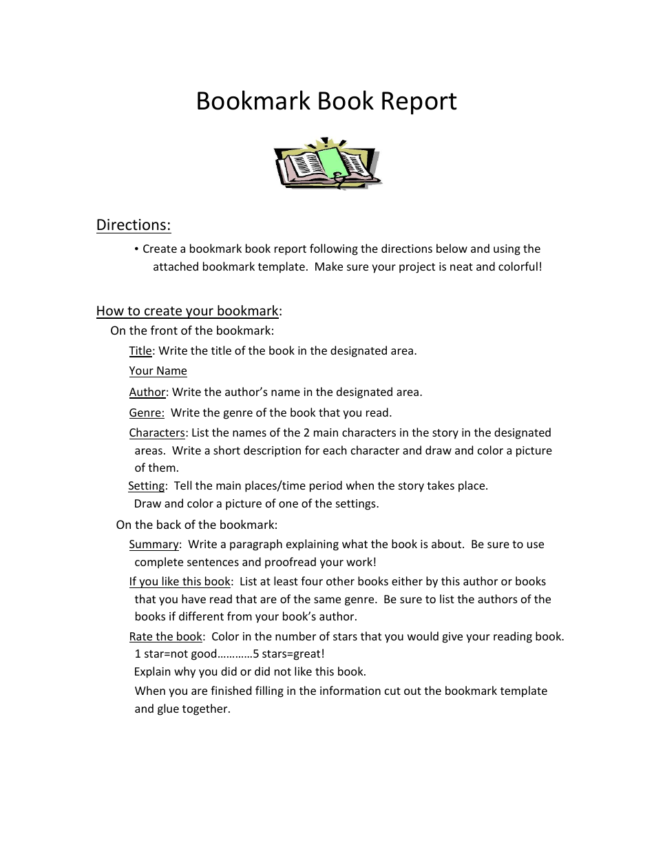 Bookmark Book Report Template, Page 1