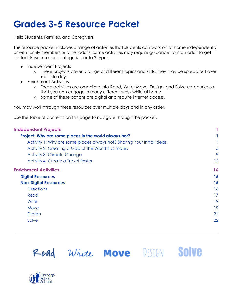 Grades 3-5 Resource Packet Cover Preview