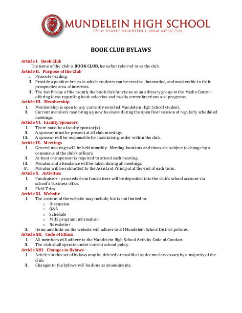 Book Club Bylaws Template - Colorful open book and pen representing book club bylaws.