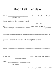 Summer Reading Grade 3 Book Talk Template, Page 2