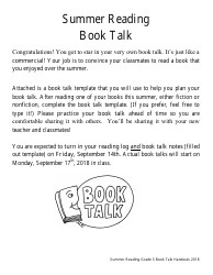 Document preview: Summer Reading Grade 3 Book Talk Template