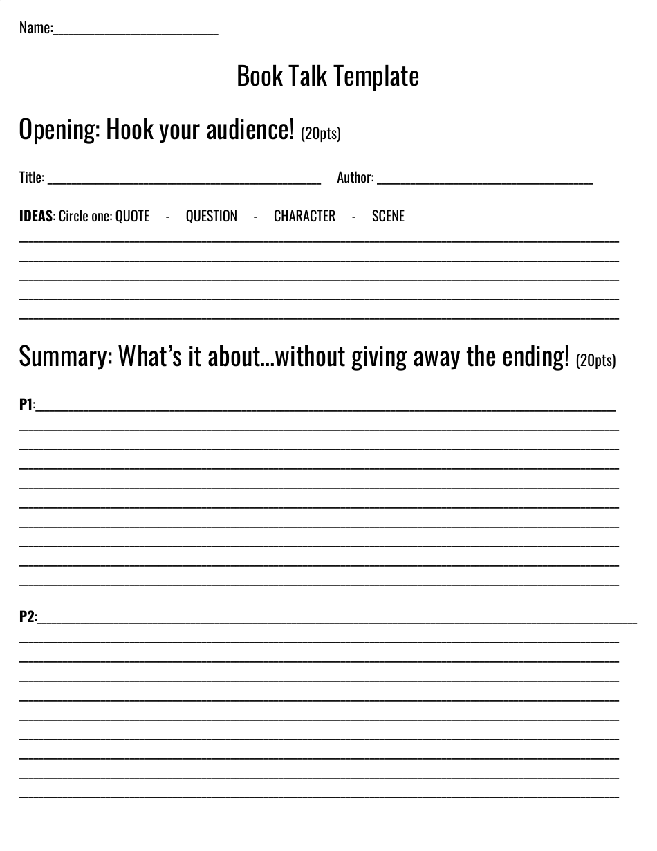 Book Talk Template Download Printable PDF Templateroller