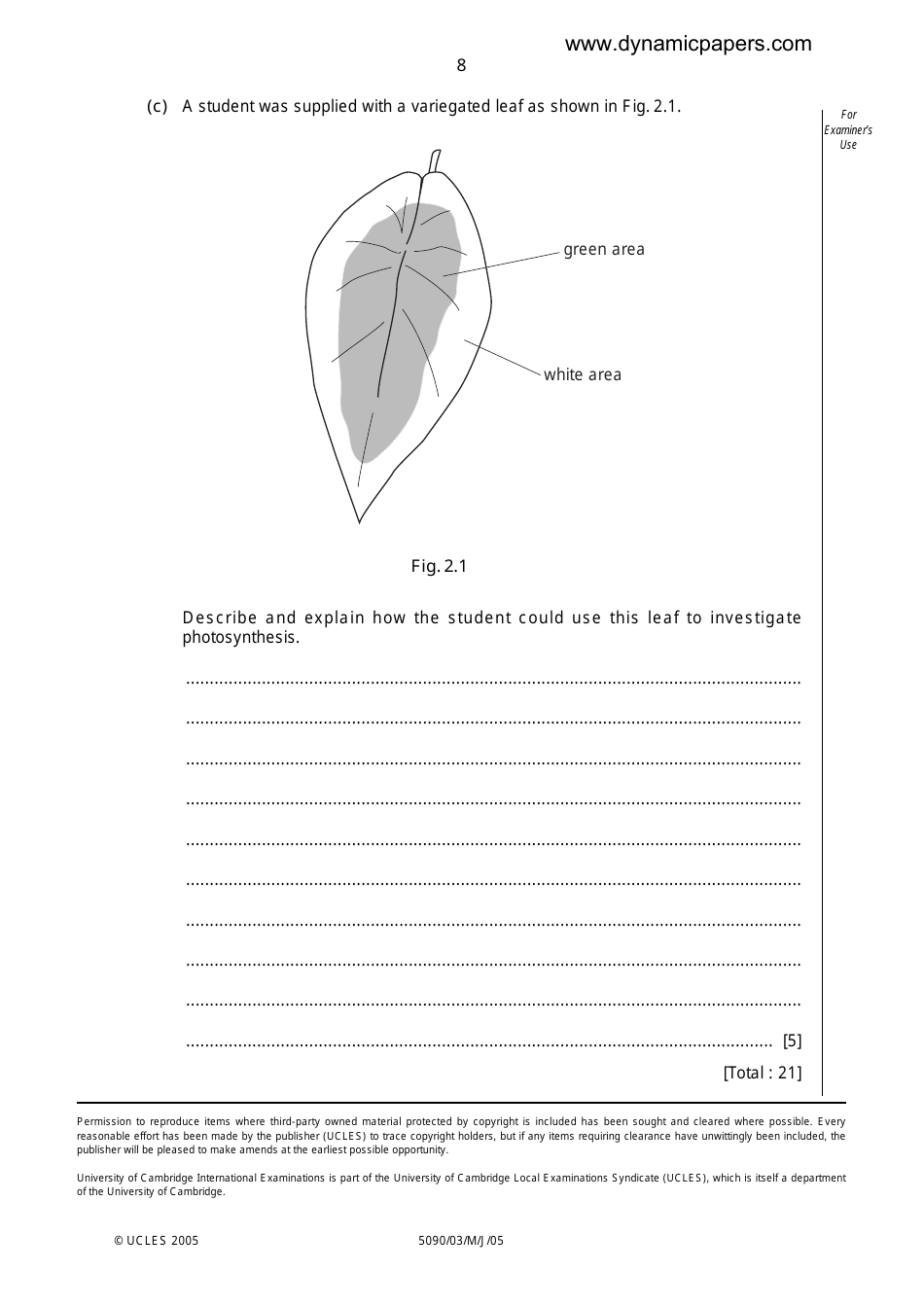 University of Cambridge International Examinations: Biology Paper 3 Practical Test, Page 8