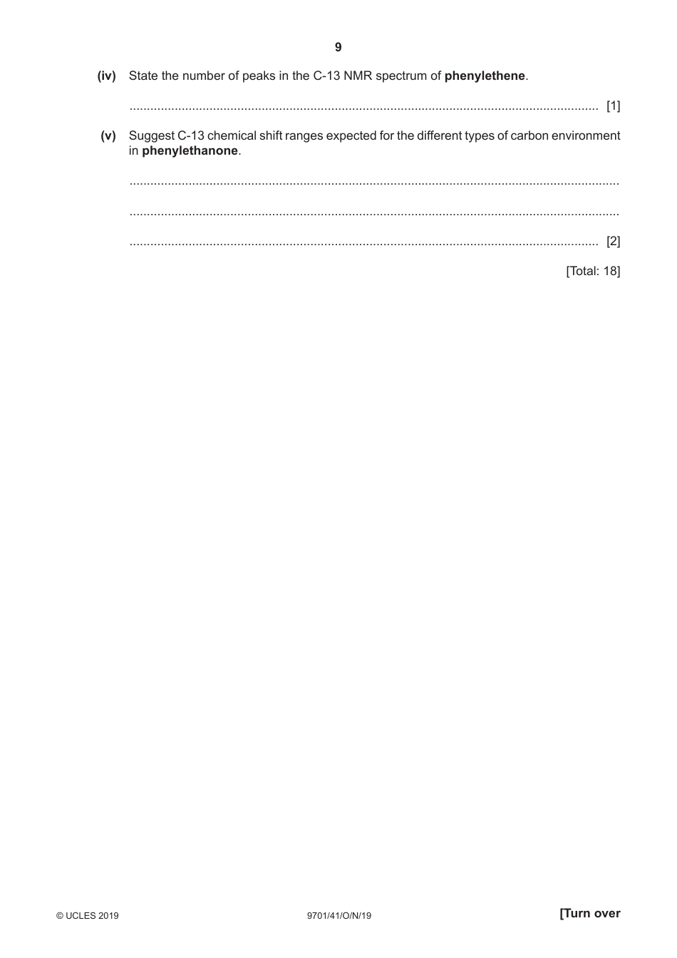Cambridge Assessment International Education: Chemistry Paper 4 a Level Structured Questions, Page 9