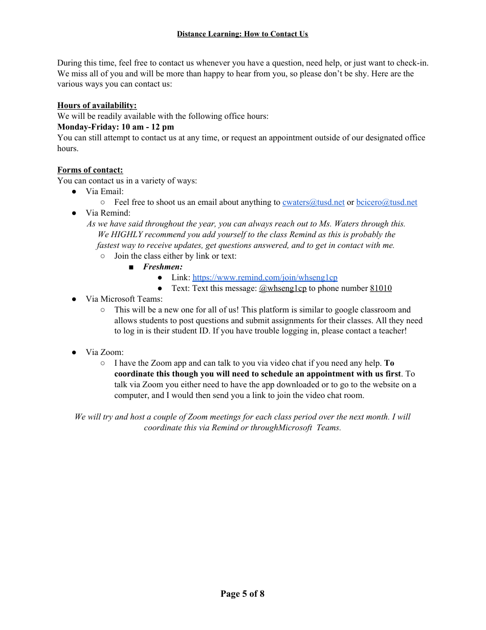 English 1 Distance Learning Reading Log Packet, Page 5