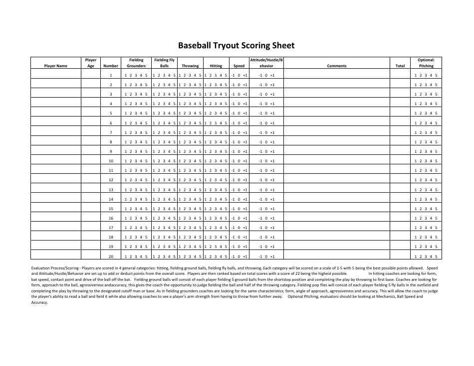 Baseball Tryout Scoring Sheet Template Image Preview