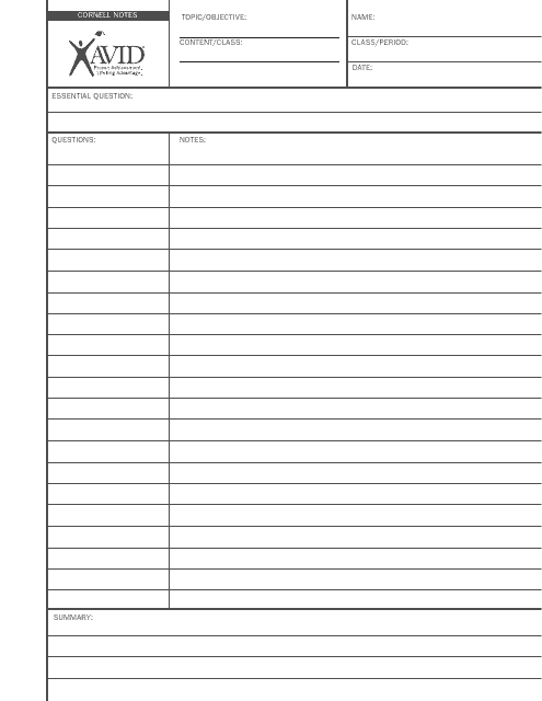 Cornell Notes Sheet (Template)