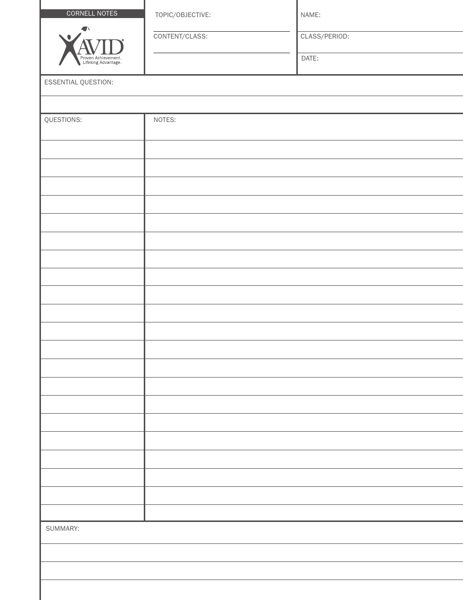 Cornell Notes Sheet (Template)