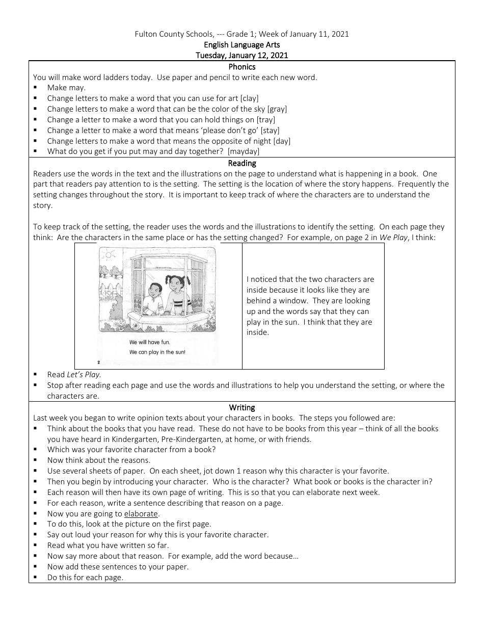 First Grade Week Curriculum, Page 16