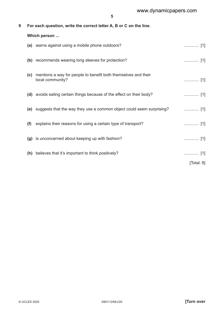 Cambridge Igcse English as a Second Language Examination Paper 1