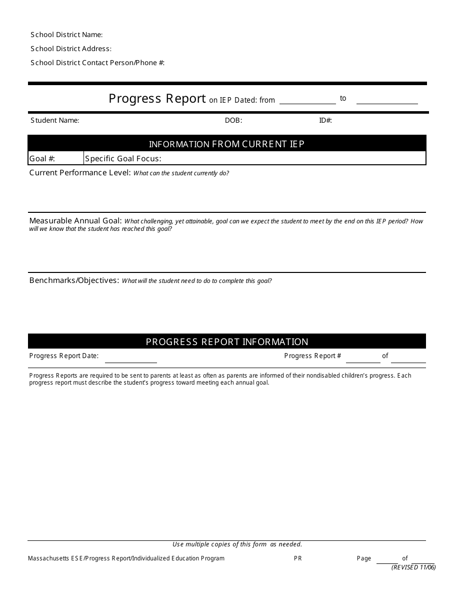 Progress Report on Iep - Massachusetts, Page 1
