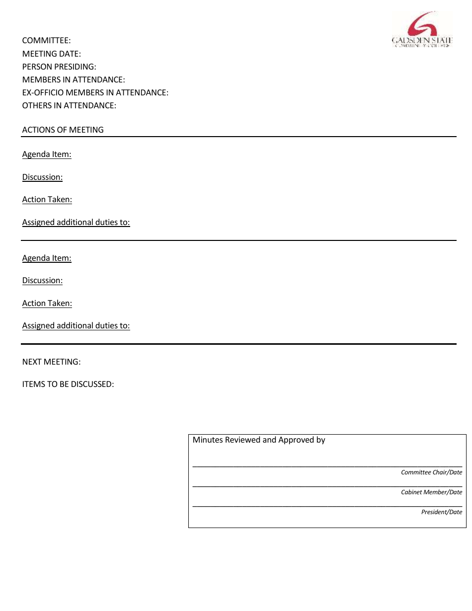 Committee Minutes Format Template - Gadsden State Community College