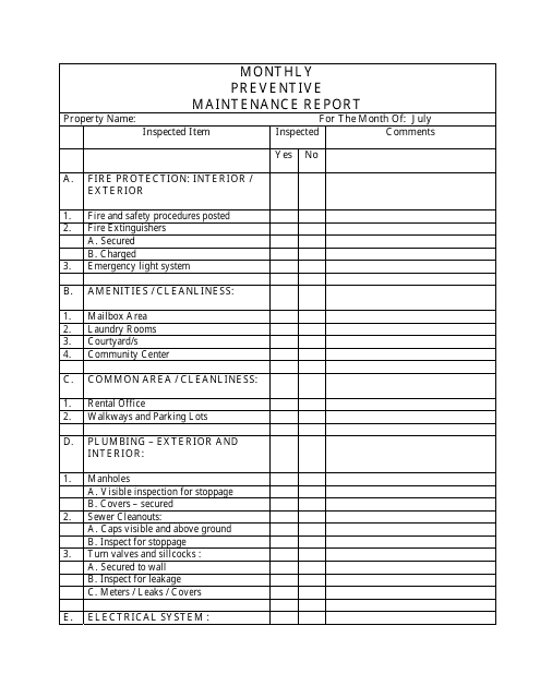 Monthly Preventive Maintenance Report Template Download Pdf
