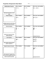 Properties of Exponents Worksheet With Answer Key