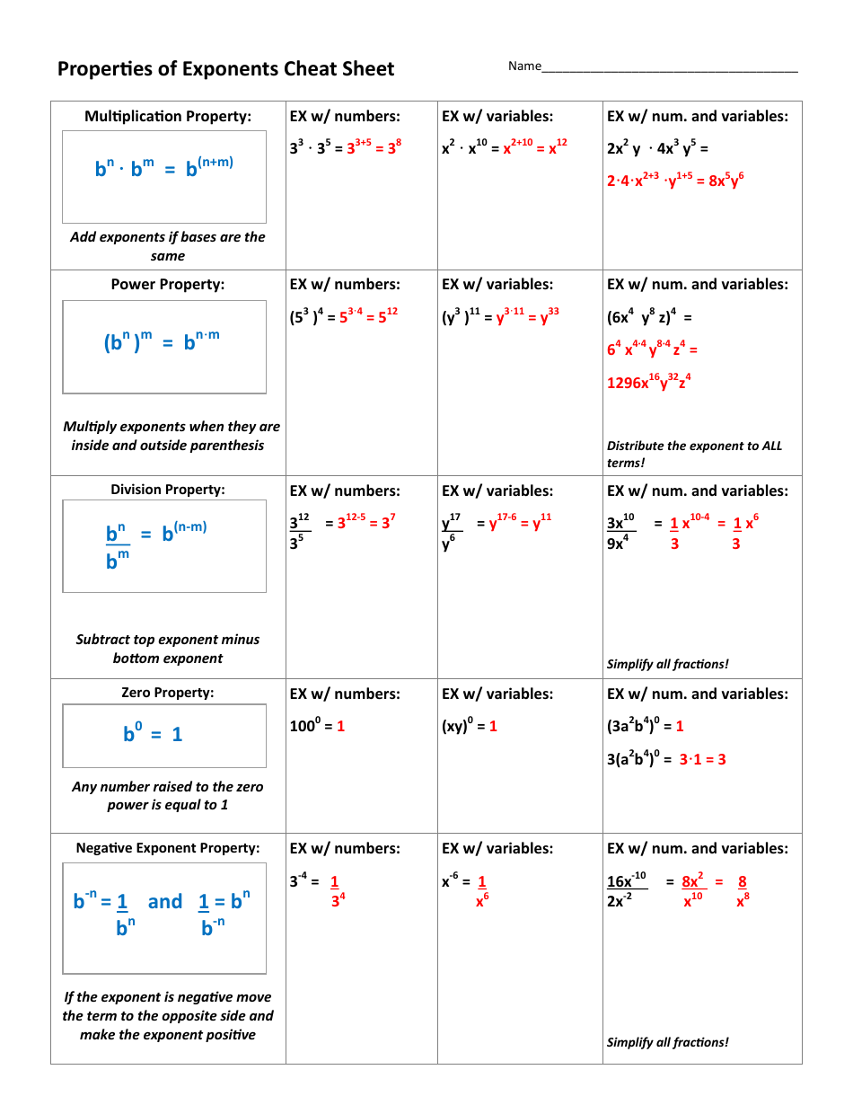 properties of exponents homework 1