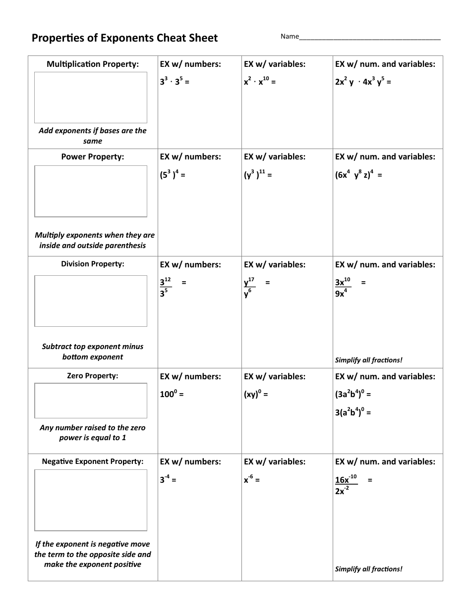 Properties of Exponents Worksheet With Answer Key Download For Properties Of Exponents Worksheet Answers