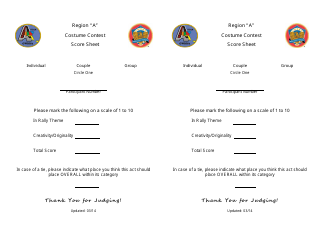 Document preview: Costume Contest Score Sheet