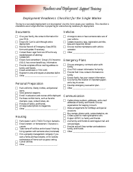 Deployment Readiness Checklist for the Single Marine