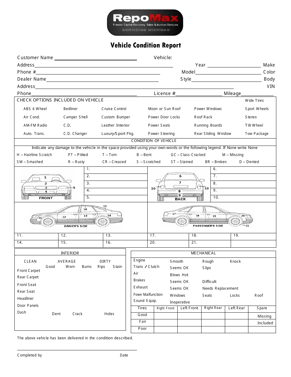 Vehicle Condition Report Template Repomax Fill Out, Sign Online and