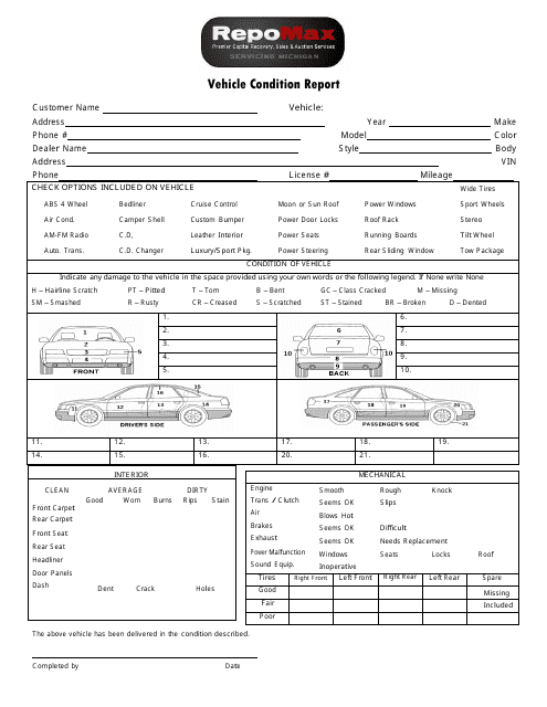Vehicle Condition Report Template - Repomax