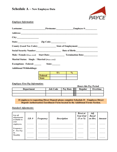 &quot;New Employee Data Form - Payce&quot; Download Pdf