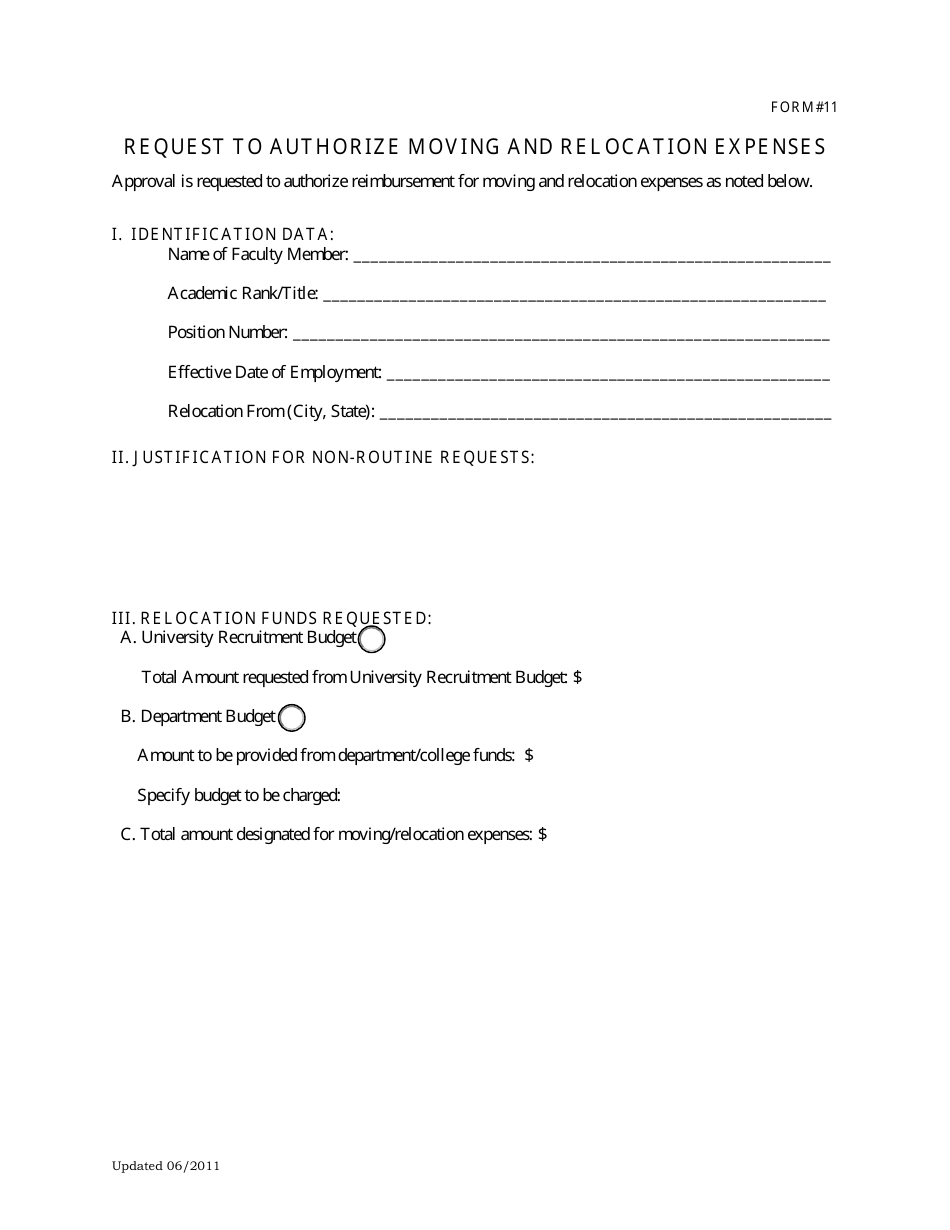 Request Form to Authorize Moving and Relocation Expenses, Page 1
