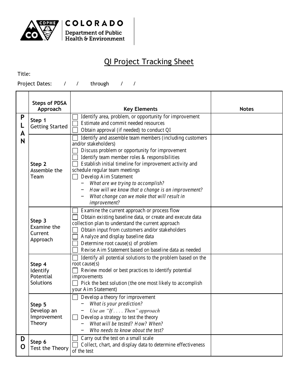 Colorado Qi Project Tracking Sheet Fill Out, Sign Online and Download