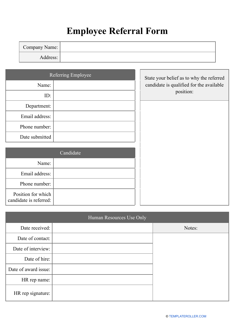 Employee Referral Form, Page 1
