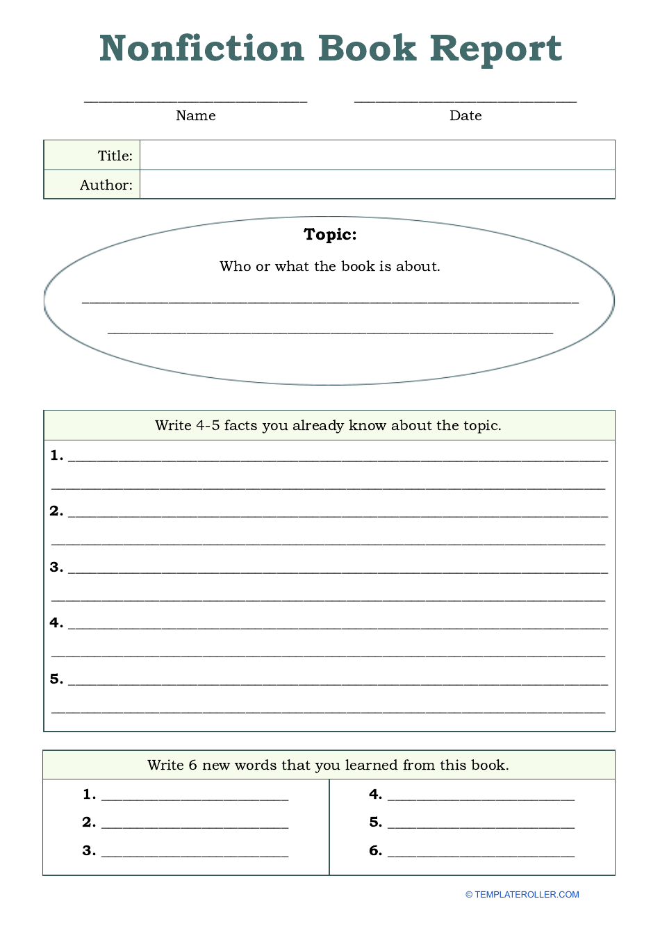 Nonfiction Book Report Template Fill Out, Sign Online and Download