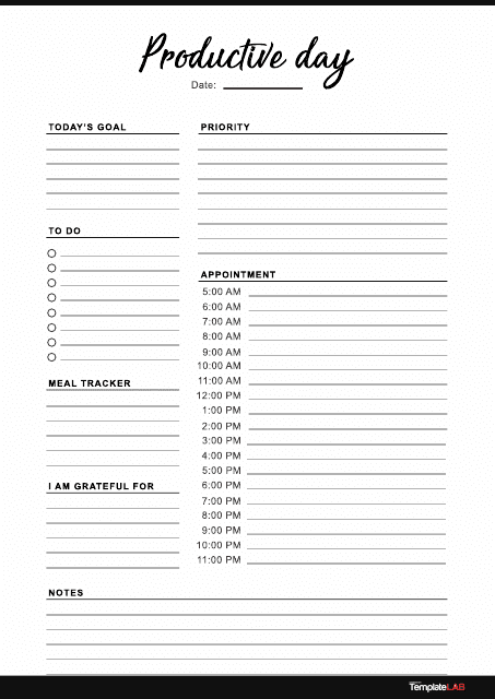 Daily planner template for a productive day