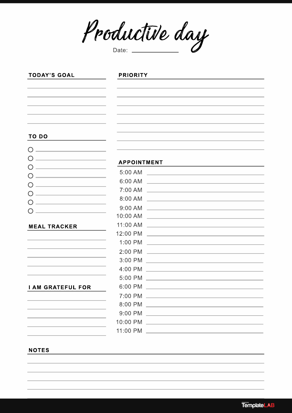 Daily Planner Template Productive Day Download Printable PDF