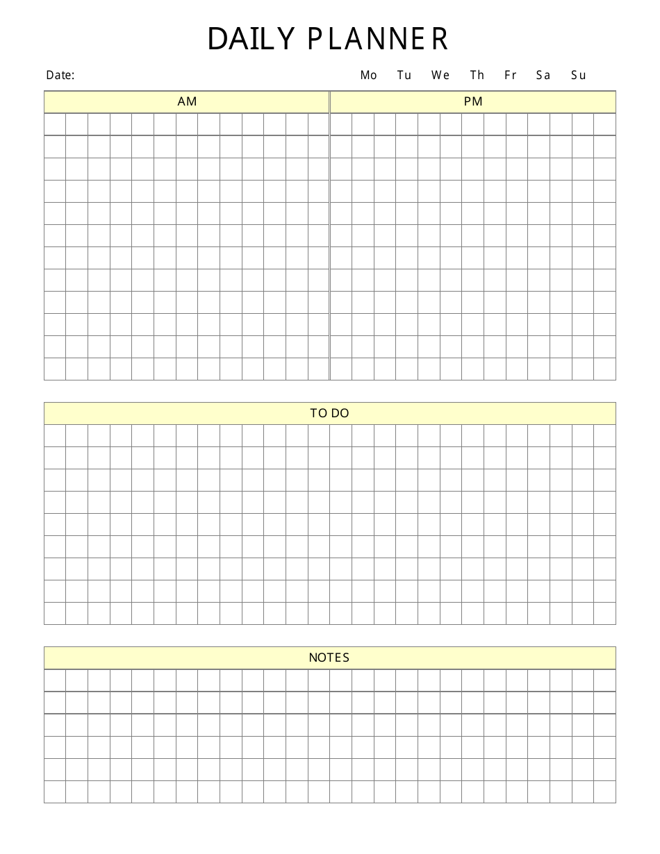 Daily Planner Template Yellow Download Printable Pdf Templateroller