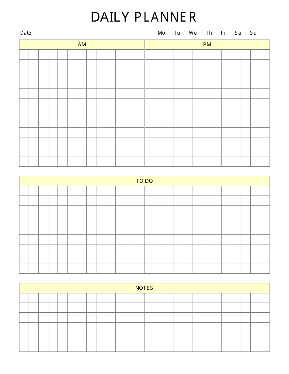 Yellow Daily Planner Template Preview - TemplateRoller
