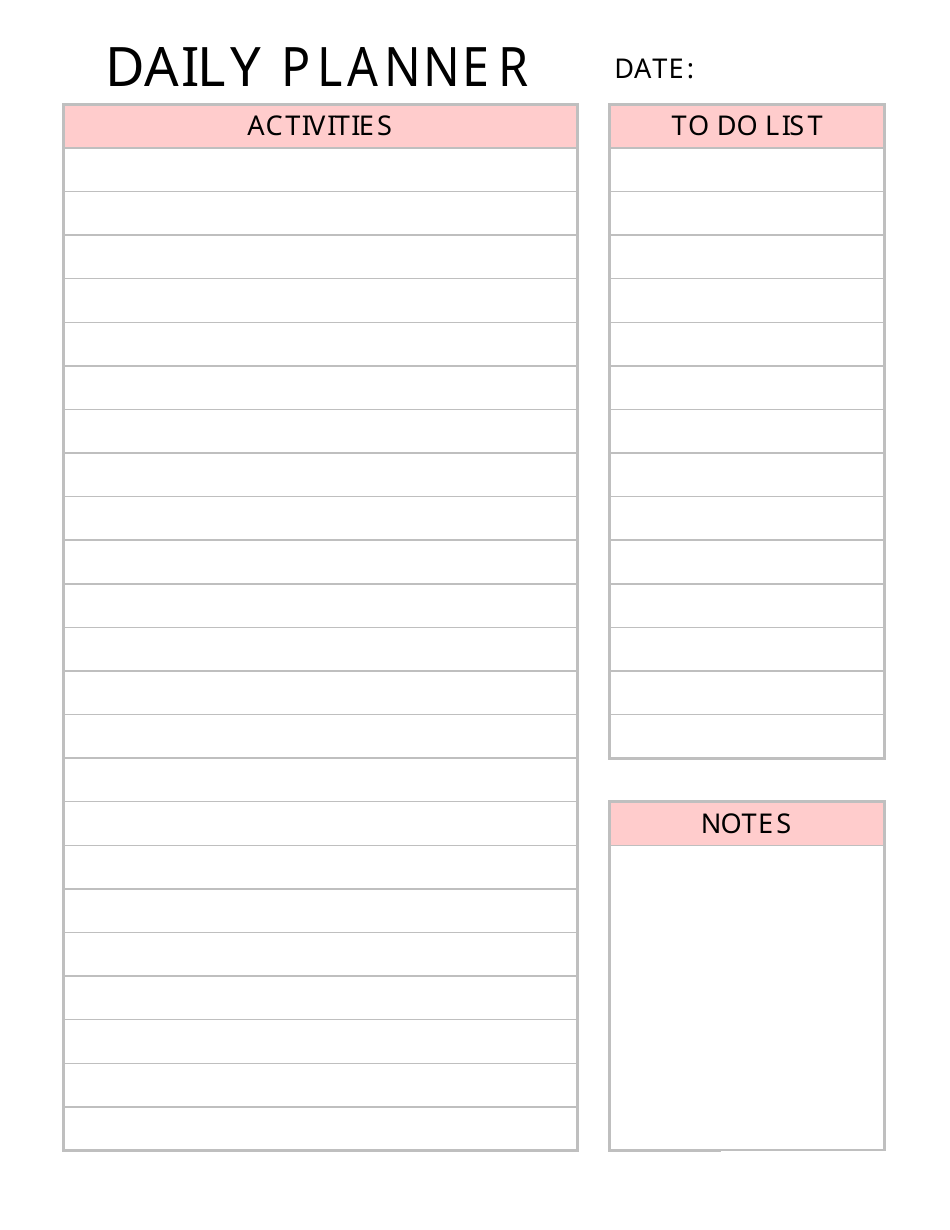 Pink Daily Planner Template