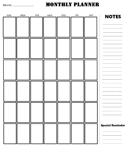 Monthly Planner Template - Black and White