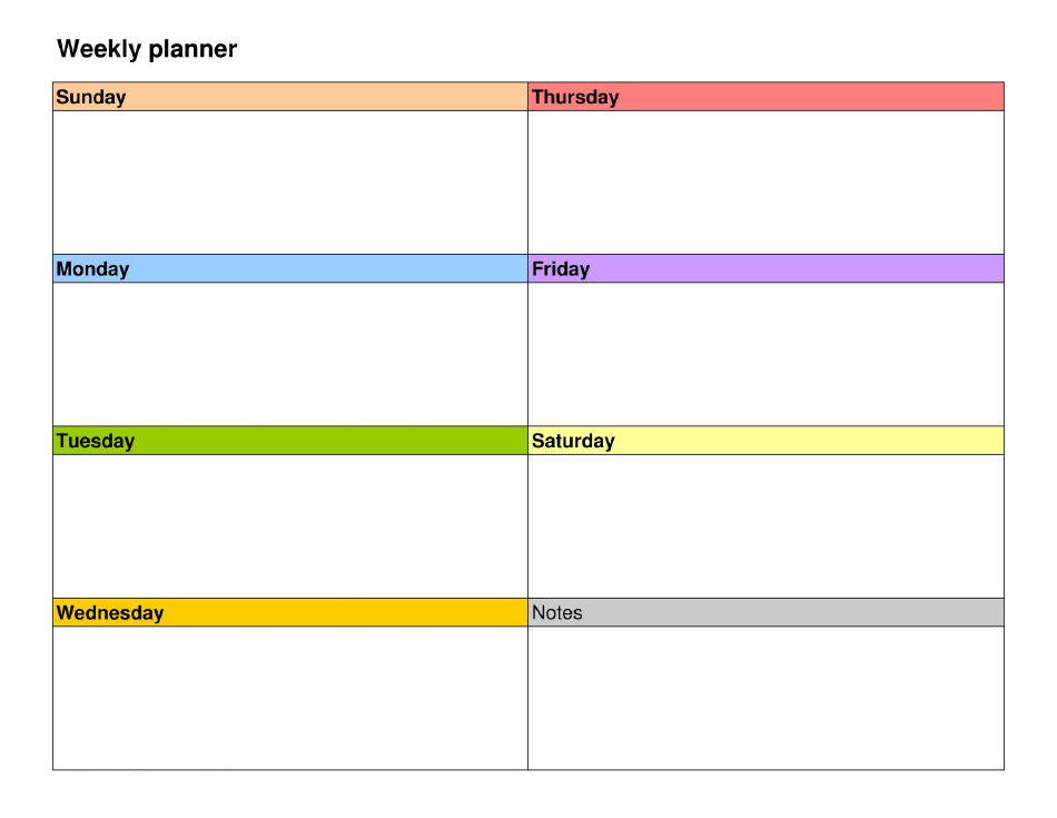 Weekly Planner Template - Varicolored Download Printable PDF