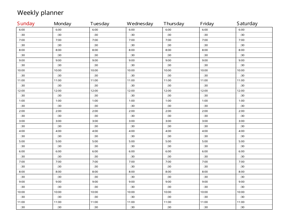 Weekly Planner Template - From Sunday to Saturday Download Printable ...