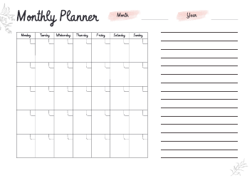 Document preview: Monthly Planner Template - Flower