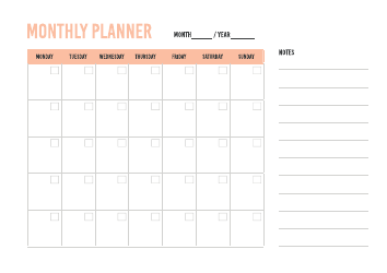 Document preview: Monthly Planner Template - Orange