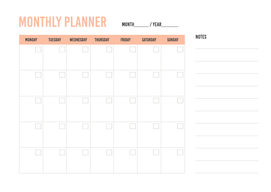 Monthly Planner Template - Orange