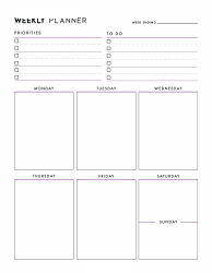 Document preview: Weekly Planner Template - Violet