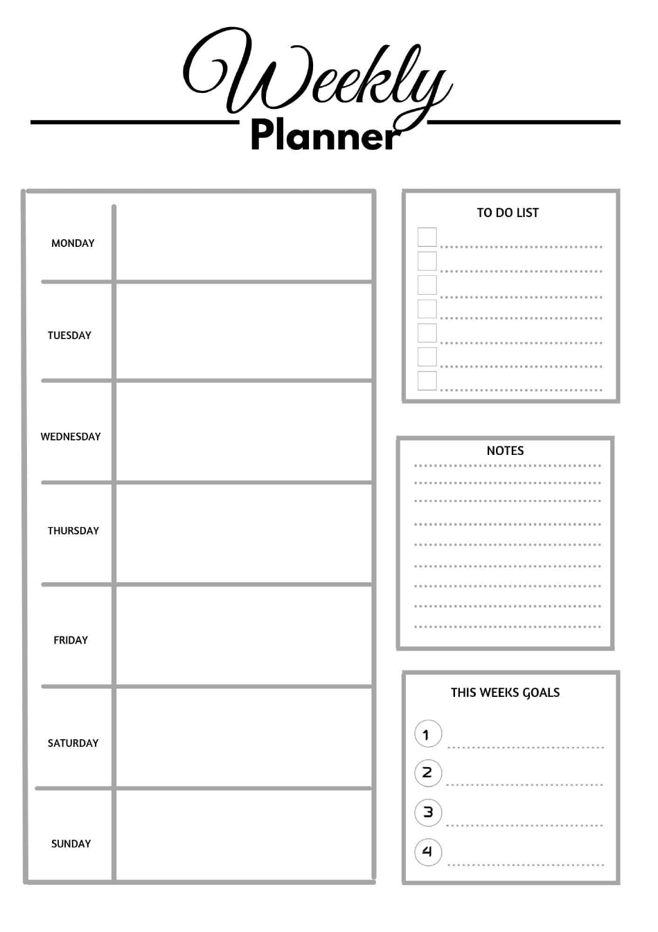 Weekly Planner Template - Seven Days