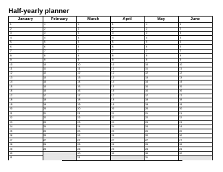 Document preview: Yearly Planner Template - Half-Year