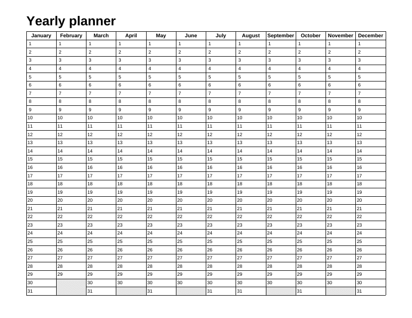 Yearly Planner Template - Twelve Months